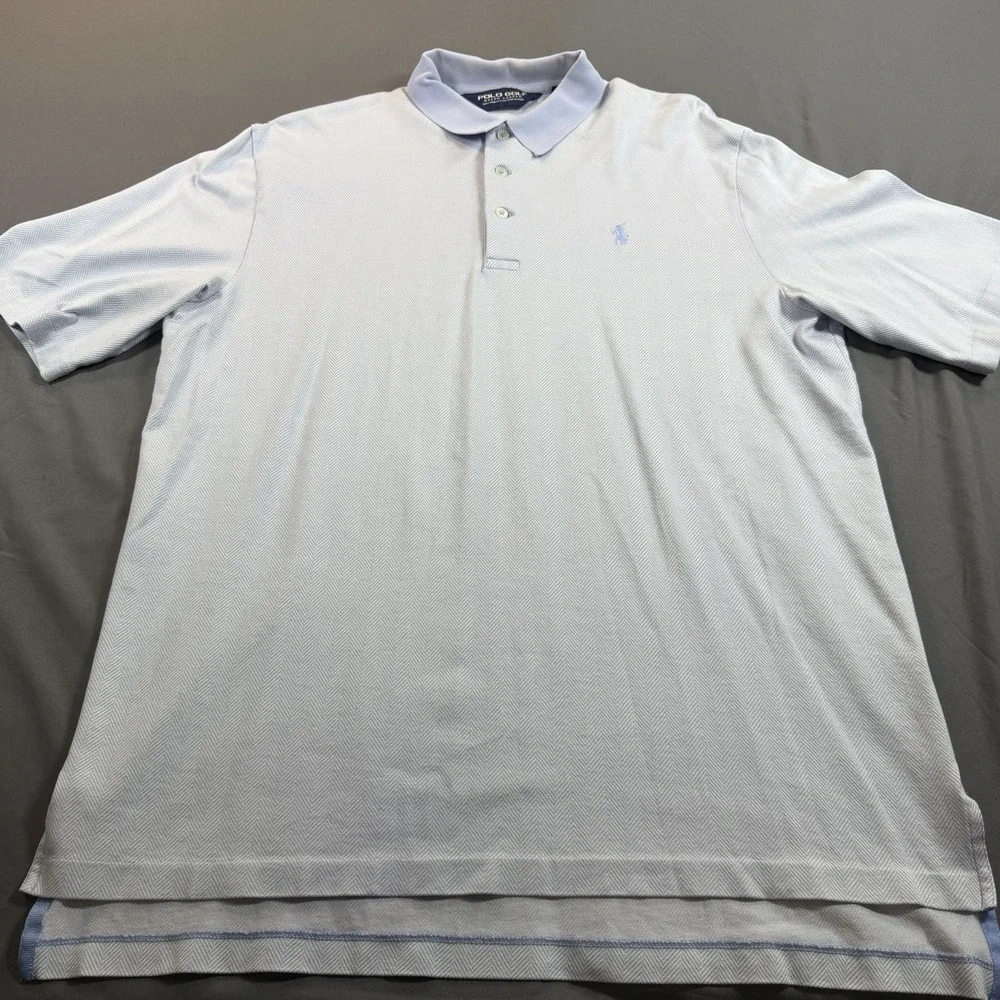 Polo Golf Ralph Lauren Shirt Mens Medium Pima Cotton Blue and‎ White Stripe Peru